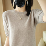 Women's O-Neck Cashmere Sweater Short-Sleeved Chic Sweater