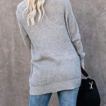 Women's Open Stitch Large Pocket Knitted Sweater Winter Warm Long Sleeve Sweaters