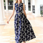 High Quality Women's Casual Summer Long Maxi Dress Boutique Fashion Double Layered Maxi Dress Elegant Floral Jacquard Sleeveless V-Neck A-Line Dress