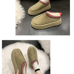 Warm Plush Interior Winter Shoes for Women Winter New Cashmere Warm Thick Sole Low Boot Half Slipper Shoe w/ Fur Lining