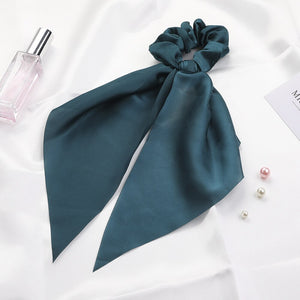 Satin Ribbon Hair Scrunchies Bow Elastic Hair Bands Hair Ties Ponytail Scarf