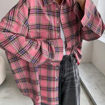 Plaid Shirt for Women Street Wear Casual Long Sleeve Single-Breasted Oversized Shirt