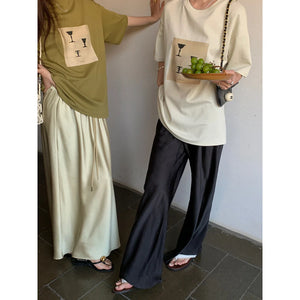 Satin Wide Leg Pants Long Floor Casual Pants Women's Spring Summer Trousers