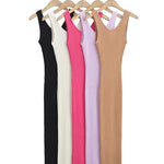 Women's Backless Sleeveless Midi Dress Knit Elegant Slim Dress 5 Colors