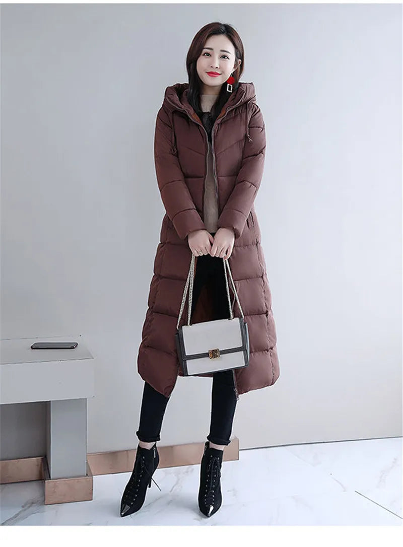 Women's Long Hooded Puffer Coat – Winter Essential - Plus Sizes