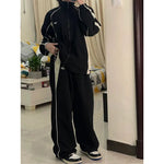 Wide Leg Loose Drawstring Cargo Pants Solid Color Baggy Trousers Oversized Mid Waist Sweatpants Retro Sporty Y2k Women Clothes