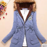 Women's Cotton Wadded Military Style Coat Hooded Fur Jacket