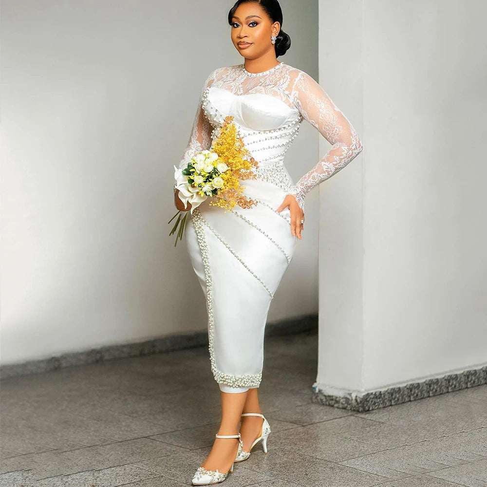Wedding dress white midi pearls