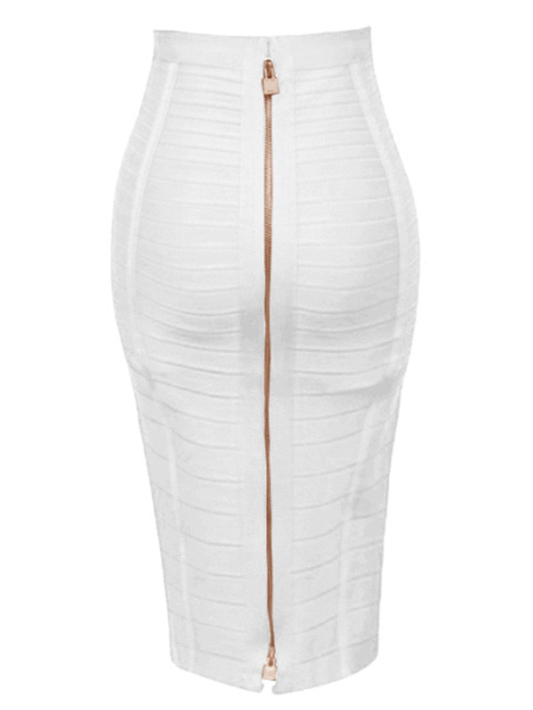 Women's Sexy Bandage Skirt Zipper Detail 16 Color Bodycon Pencil Stretch Midi Skirt