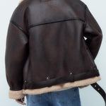 Women's Faux Lamb Fur Thick Warm Jacket Mid Length with Belt