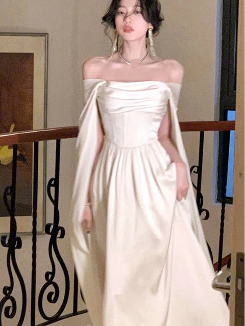 Evening Gown Women Elegant White A-Line Princess Dress French Vintage Formal Wedding Party
