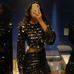 Sequin Embellished Cut-Out Mini Dress with Long Sleeves Round Neck