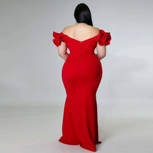 Plus Size Mermaid Evening Maxi Dress Elegant Ruffle Red Black Sexy Backless Wedding Party Formal Maxi Prom Dresses