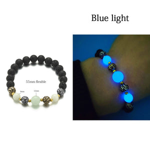 Luminous Glow In The Dark Bracelet Lotus Charm Flower Shaped Charm Bracelet for Women Natural Turquoise Stones Ladies Yoga Prayer Jewelry