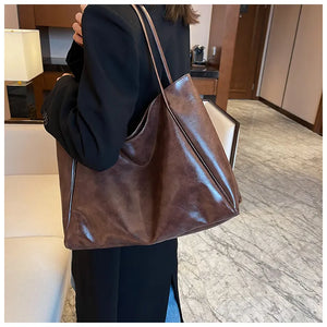 Tote Bag Fashion Underarm Pouch Large Capacity Soft PU Leather Shoulder Bag Retro Crossbody Bag Casual Portable Large Bag