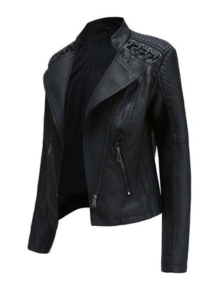 Faux Leather Jackets for Women Long Sleeve Zipper Slim Motorcycle Jacket Style