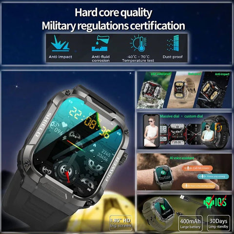 Smart Watch Men Military Grade Health Monitor AI Voice Bluetooth Call Fitness Waterproof iOS Android