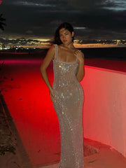 Shimmering Sequins Sheath Evening Gown – Glamorous Night Out Dress
