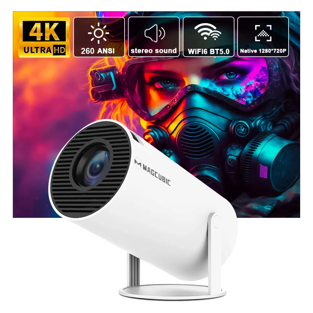 Indoor Outdoor 4K Wifi6 Projector Android 11 260 ANSI Dual WIFI Allwinner H713 BT5.0 1280x720P Home Cinema Outdoor Portable Mini Projector HY300 Pro