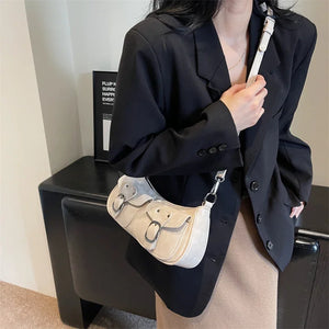 New Fashion Double Pockets PU Leather Shoulder Bag Trendy Crossbody Bag Underarm Bag Handbags