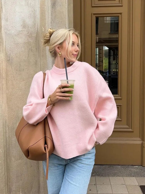 Knit Sweater Women Loose Elegant O-Neck Long Sleeve Pullover Warm Thick Jumper Casual Fashion Top