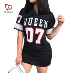 Women's Mini Dress Sports Long T-Shirt Dress Queen Letters Print Casual Short Sleeve Shirt Dress