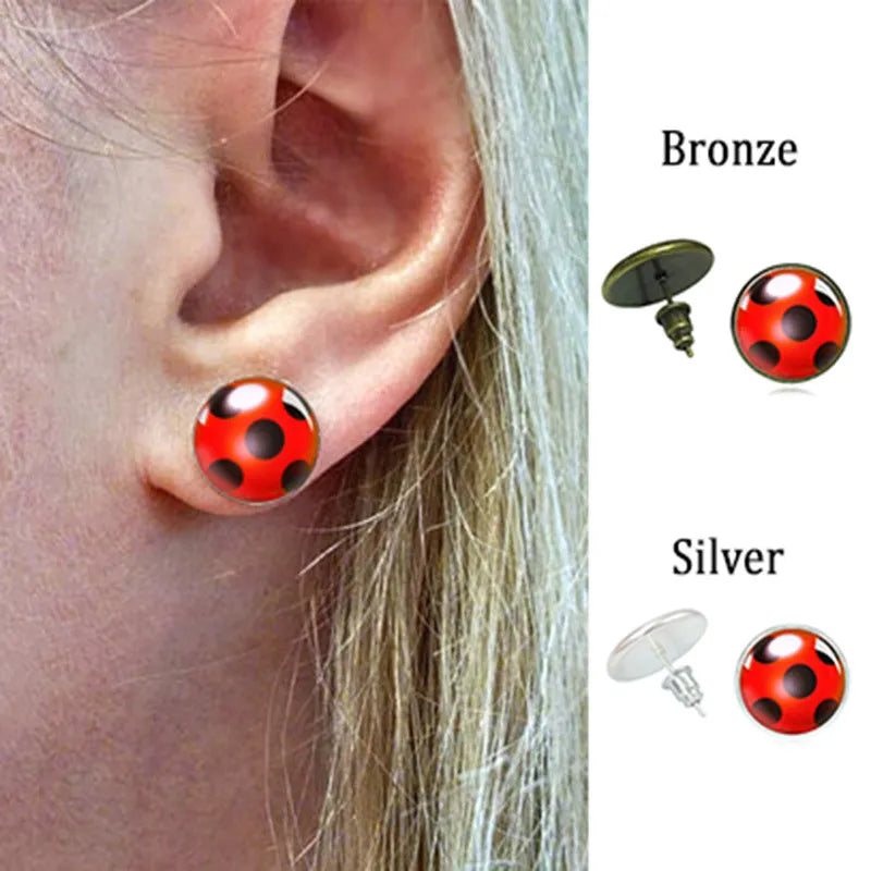 Glass Ladybug Earrings, Cute Gem Bug Stud Earrings for Women/Men/Kids Birthday/Christmas/Holiday Gift for Her/Him