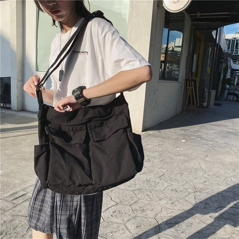 Large Capacity Canvas Shoulder Bag Women Multiple Pockets Tote School Shopping Work Casual Fashion