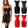 Short PVC Leather Corset Dress Black/Red Colors Sexy Shiny Women's Gothic Slim Body Vinyl Latex Club Mini Bodycon Dress