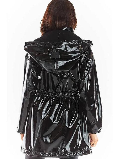 Trench Coat Women Patent Leather Hooded Loose PVC Long Button Plus Size Long Sleeve Outerwear Fashion