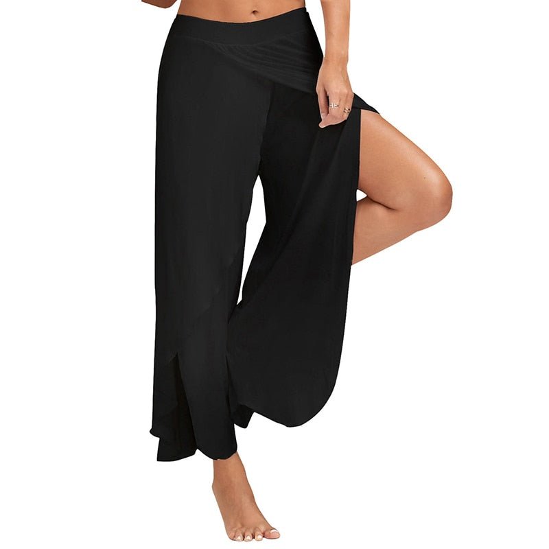 High Waist Chiffon Palazzo Pants Women Wide Leg Slit Flared Loose Yoga Casual Summer Fashion