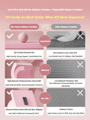 Comparison chart of 'Our House Balance Cushion' vs 'Other Balance Cushion' with features highlighted.