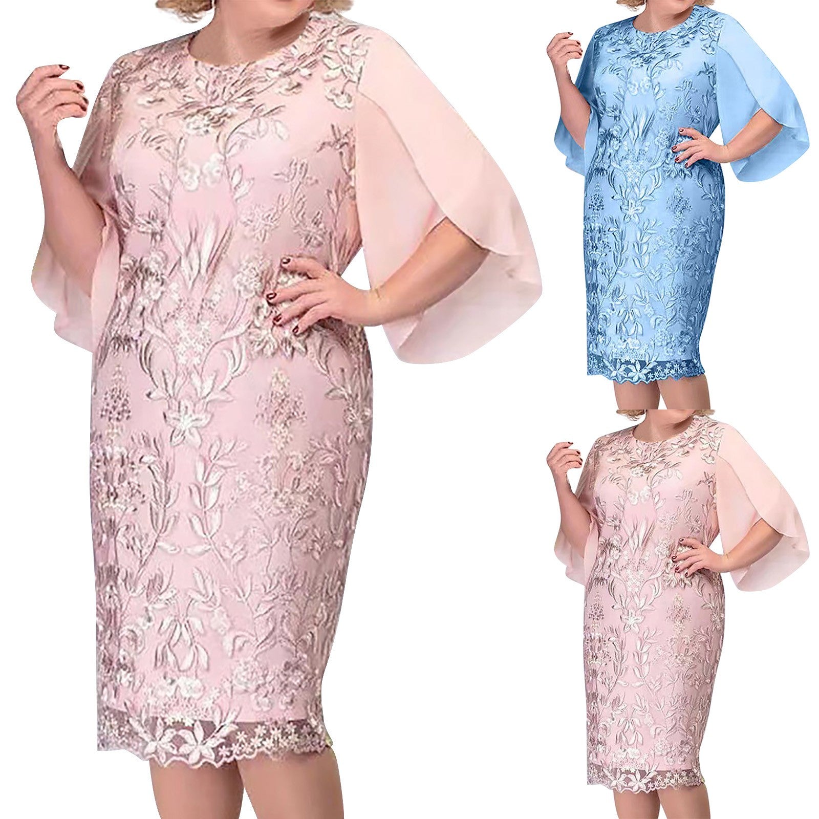 Elegant Plus Size Lace Embroidered Dress – Flowy Ruffles & Timeless Charm