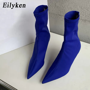 Women's Stretch Fabric Ankle Boots Pointed Toe High Heels Fashion Pump Boots