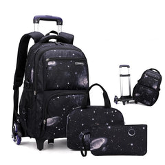 Student's School Carry On Bag With Wheels Rolling Backpack School Bag with 6 Wheels Luggage with Lunch Bag