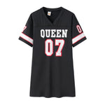 "Queen 07" Sports Style T-Shirt Dress – Casual Streetwear Mini Dress Loungewear Fashion