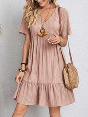 Women's Vintage Casual Summer Dresses Trendy V Neck w/ Ruffles Boho Dress