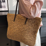 Luxury Design Straw Woven Tote Bag Casual Large Capacity Handbags Designer Fashion Women's Shoulder Bag