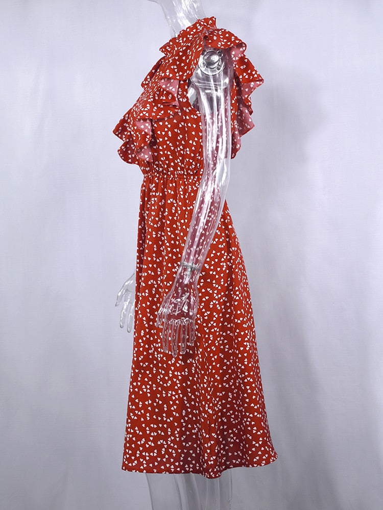 Women's Chiffon Floral Print Ruffle Summer Dress A-line Butterfly Sleeve Sundress