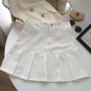 Girl's Half Drop Pleat Skirt School Uniform Women's Y2K High Waist Pleated Mini Skirt With Shorts Lining