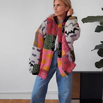 Women's Vintage Print Quilted Patchwork Jacket Autumn Winter Loose Boho Quilted Coat Jacket