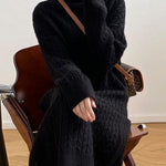 Women's Casual Sweater Dress High Collar Loose Thick Warm Long Sweater Dress