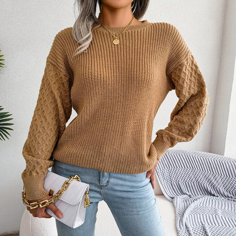 Sweater Women Knit Pullover Lantern Long Sleeve Casual Cozy Autumn Winter Knitwear Top
