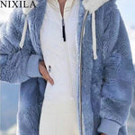 Women's Loose Plush Zipper Hooded Jacket