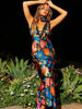 Elegant V-neck Slip Floral Print Satin Maxi Dress For Women Summer Backless Lace Bodycon Beach Party Dresses
