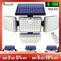 Solar Outdoor Light LED Solar Security Flood Lighting with 3 Modes Adjustable Lighting Head for Garage Garden Yard with Motion Sensor Remote Control Option