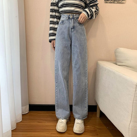 High Waist Straight Jeans Women Casual Classic Comfortable Everyday Denim Fashion Trousers
