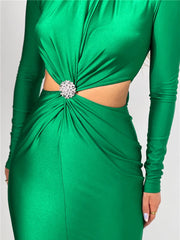 Elegant Hollow Out Sexy Maxi Dress For Women Autumn Winter New Turtleneck Long Sleeve Bodycon Club Party Evening Dress Boutique Fashion