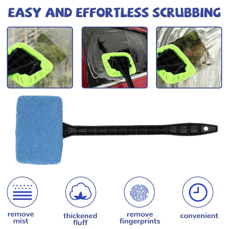 Car Window Cleaner Sponge Cloth Brush Kit with Extended Handle Windshield Cleaning Wash Tool Inside Interior Auto Glass Sponge Wiper With Long Handle Car Accessories