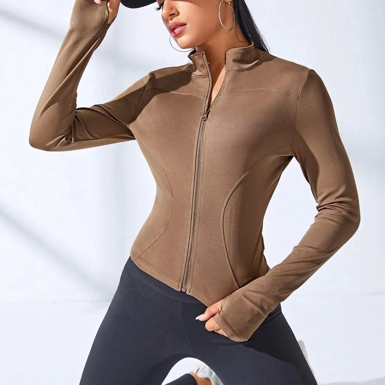 New Short Yoga Sports Jacket Women's Fitness Clothing Slimming Body Sculpting Zipper Yoga Long Sleeve Sweat Top Jacket